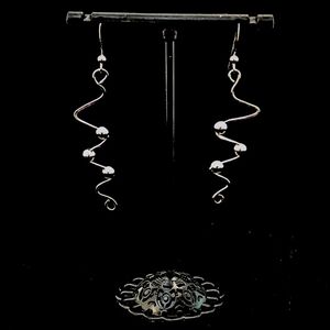 🎄 Christmas Gift Idea — Squiggly Beaded Sterling Silver Earrings – 2¼" Drop
